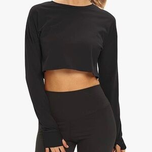 Mippo Black Long Sleeve Crop Tops Workout Athletic Gym, Size S, NWT‎
